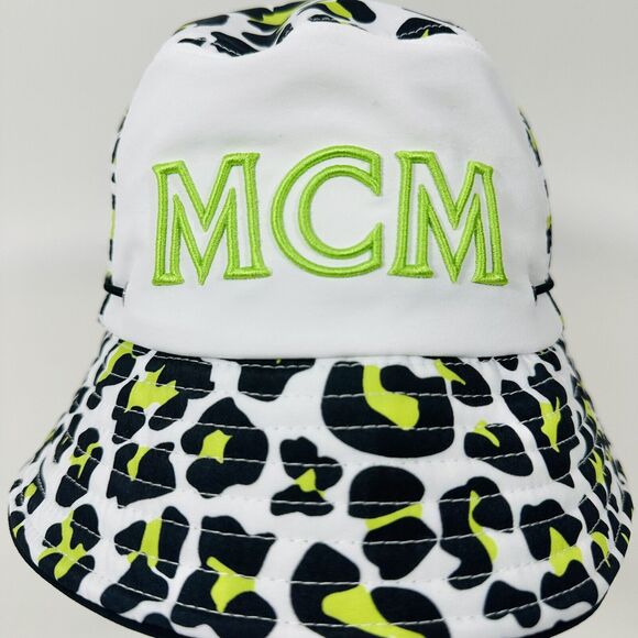 MCM Leopard Print Bucket Hat Multi Logo Embroidered Adjustable NWT $290 - Picture 7 of 16